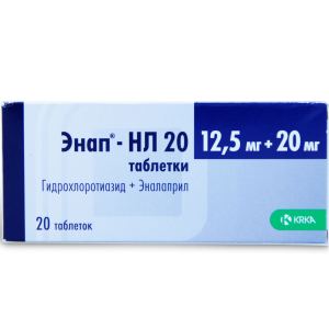 Энап-НЛ 20 таблетки 12,5мг+20мг №20