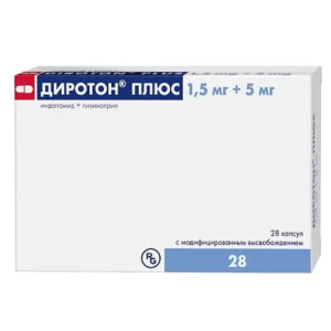 Диротон Плюс капсулы с модифицированным высвобождением 1,5мг+5мг №28