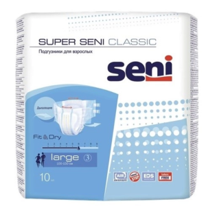 Сени super classic large подгузники для взрослых обхват талии и бедер 100-150см №10