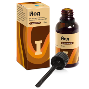 Йод раствор для наружного применения спиртовой 5% с крышкой-лопаткой 25мл