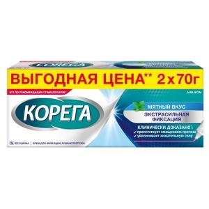Корега мятный вкус Экстра сильная фиксация крем для фиксации зубных протезов туба 2х70г