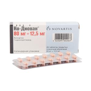 Ко-Диован таблетки покрытые плёночной оболочкой 80мг+12,5мг №28