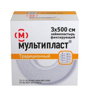Мультипласт Традиционный лейкопластырь фиксирующий нестерильный 3х500см