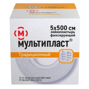 Мультипласт Традиционный лейкопластырь фиксирующий нестерильный 5х500см