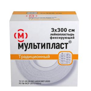 Мультипласт Традиционный лейкопластырь фиксирующий нестерильный 3х300см