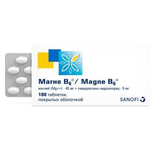 Магне B6 таблетки покрытые плёночной оболочкой 48мг+5мг №180