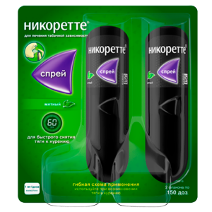 Никоретте спрей для слизистой оболочки полости рта дозированный мятный 1мг/доза флакон 13,2мл /150доз/ №2